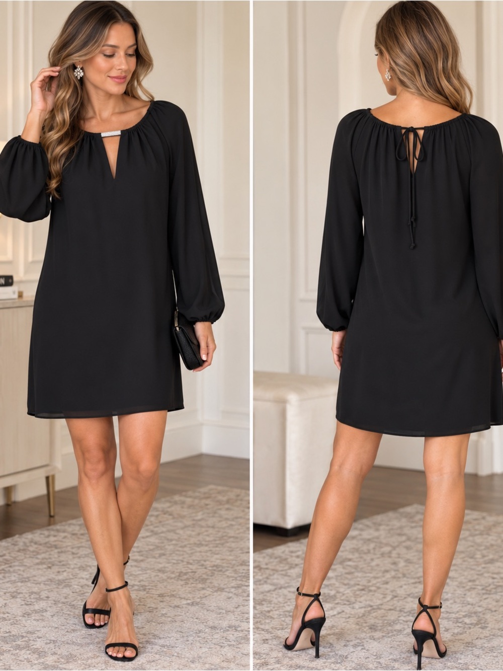 Trina Turk Black Jeweled Keyhole Shift Dress L